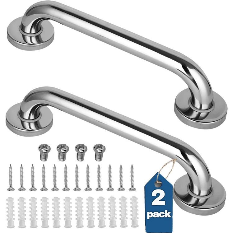Rhetech 18 Inch Anti Slip Shower Handle Chrome Bathroom Grab Bar Knurled Bathroom Balance Bar Safety Hand Rail Support Grab Bars