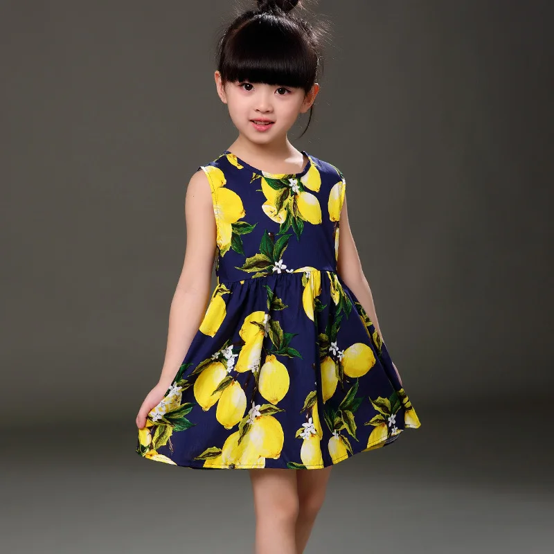 New Lemon Print Design Newborn Baby Clothes Girl Dress Summer Kids Clothing Cotton Sleeveless Princess Vest Dresses 0-6 Years