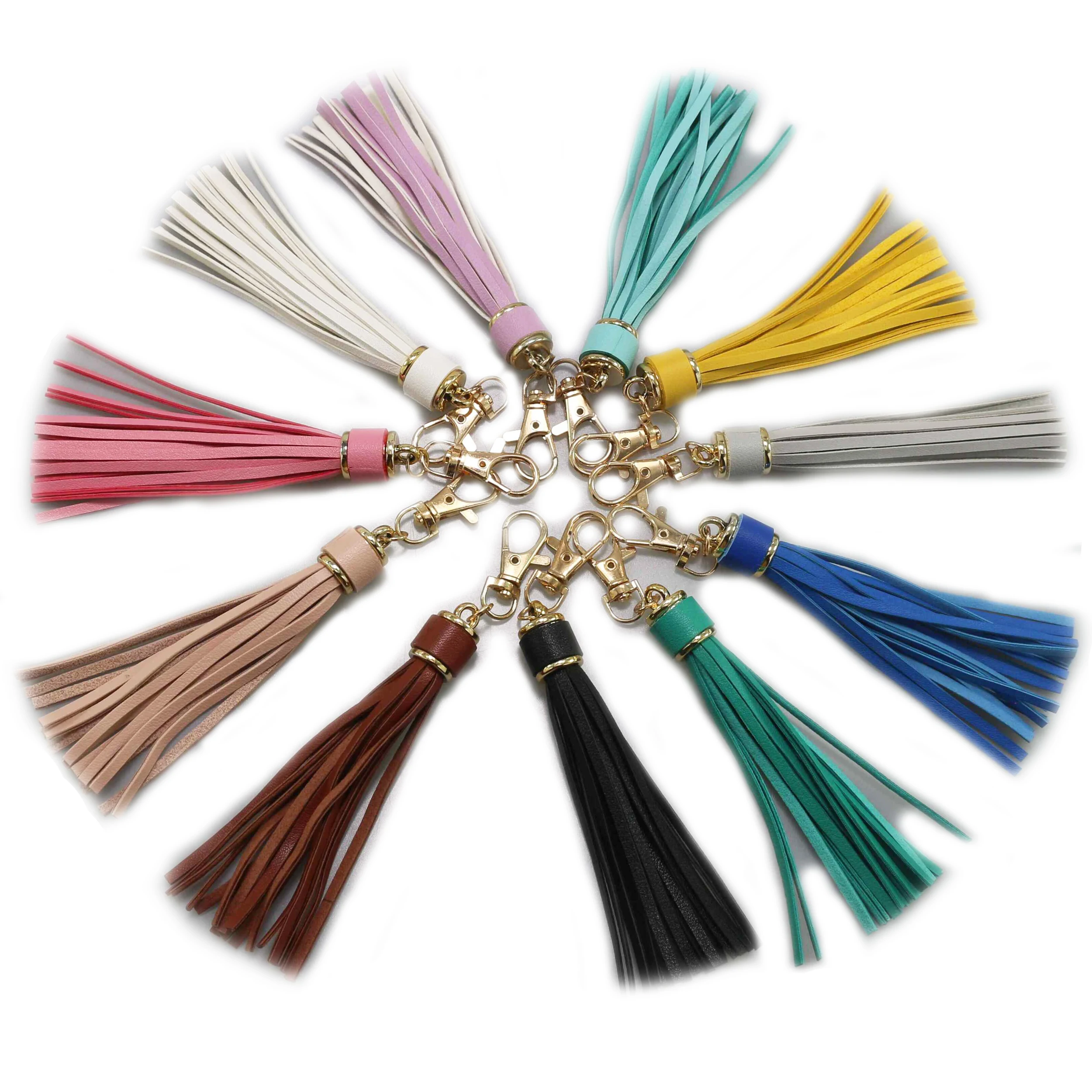 Manufacturer Wholesale Assorted Color PU Leather Tassel Keychain Accessories Fringe Tassel Keychain