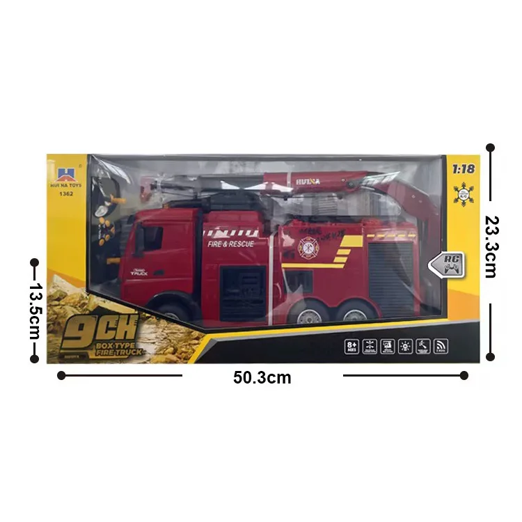 LEHOO Huina 1362 1/18 9CH Alloy RC Fire Truck Alloy Lighting 2.4ghz Remote Control Van Fire Truck With Shooting Water