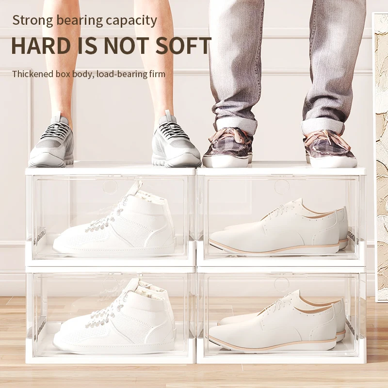 Wholesale Magnetic Stackable Shoe Storage Boxes Free Installation Foldable Plastic Transparent Sneakers Shoe Rack