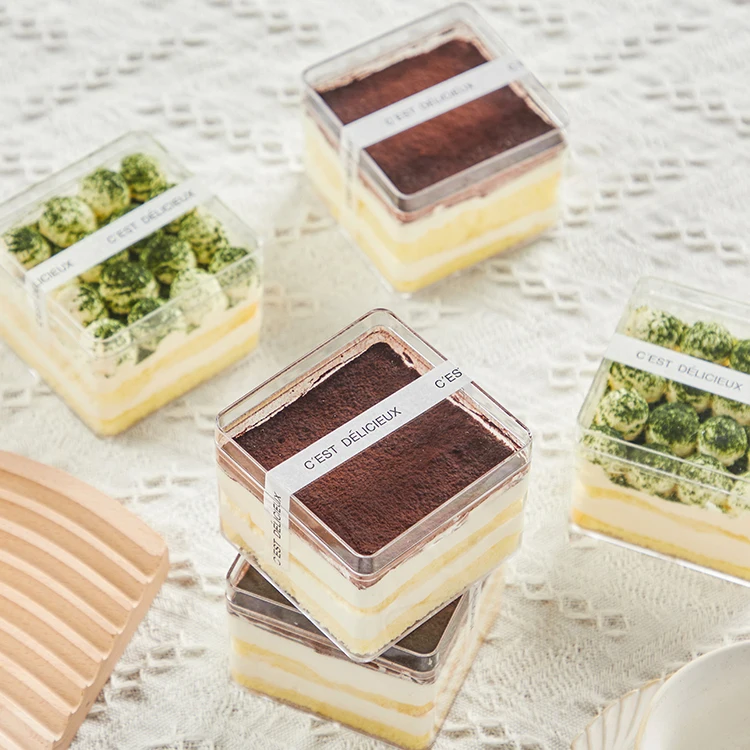 Clear Ps Tiramisu Square Dessert Container Baking Packaging Clear Plastic Dessert Box with Lid Wholesale