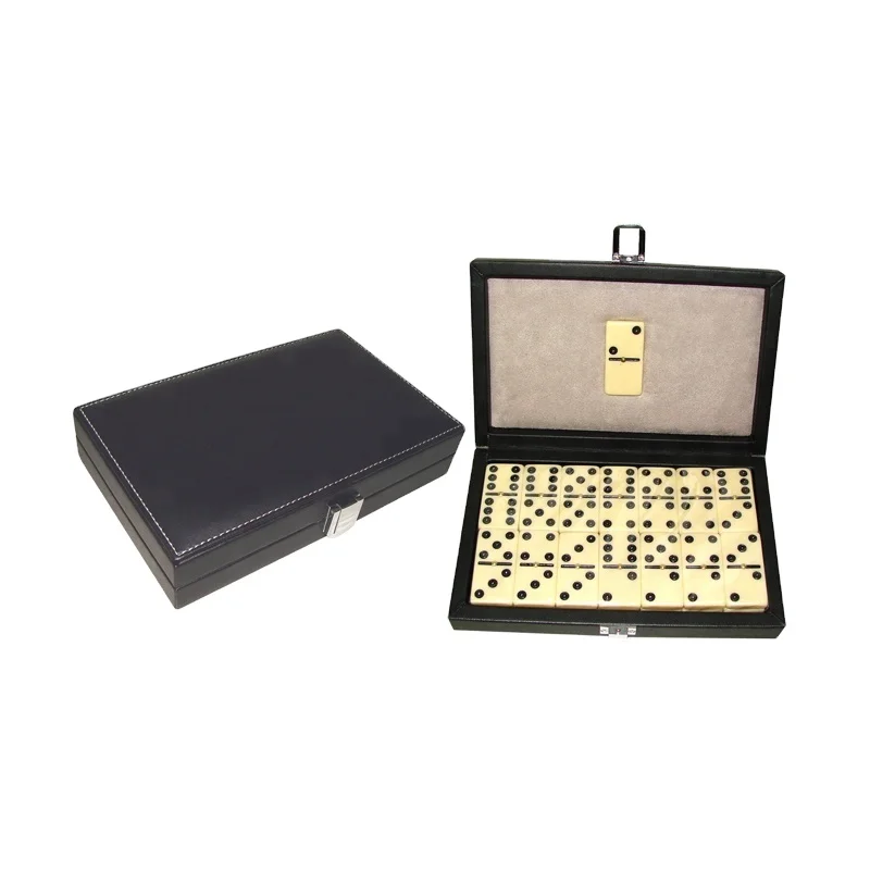 Custom Wholesale PU leather board game set double six dominoes game box