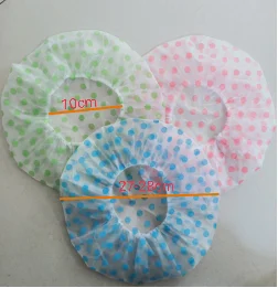 3 pack of cute cheap Waterproof dustproof PE PEVA Plastic point shower caps with elastic band for women