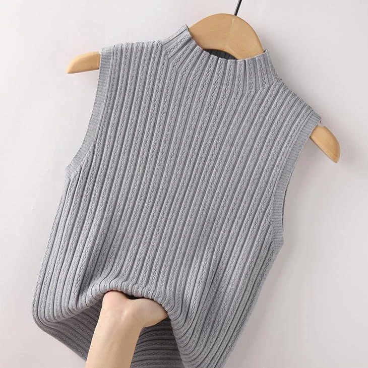 Half neck wide pit striped knitted vest summer new casual retro chic sleeveless top bottoming shirt vest for ladies