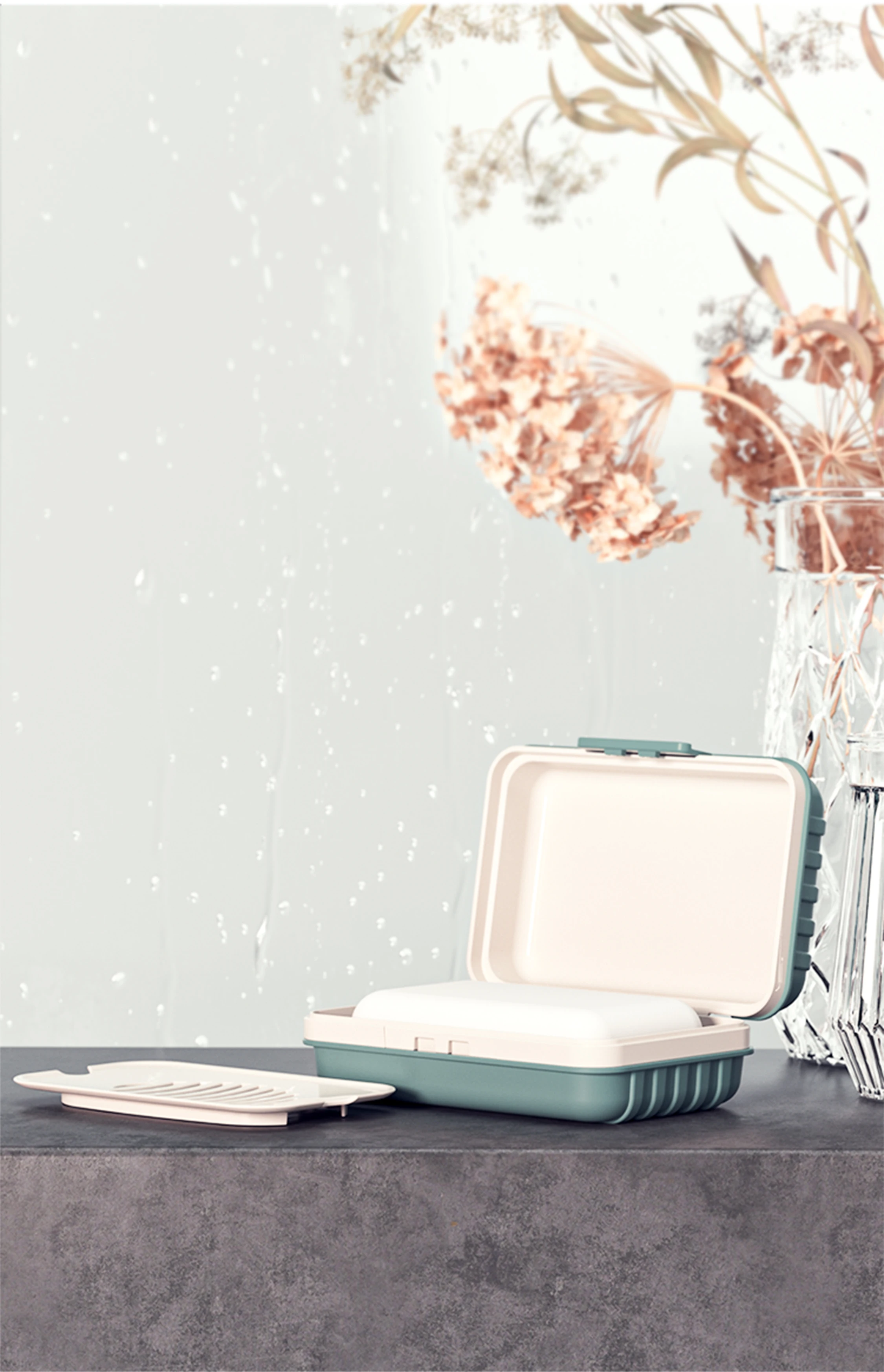 Nordic style rectangle portable hotel shower flip travel soap bar stand case box bathroom plastic soap dish holder