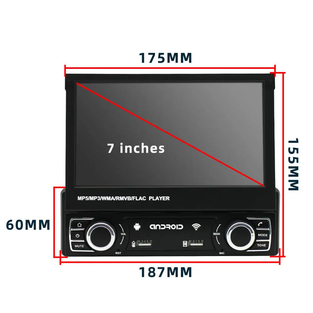 Universal 1din Car Android Radio Retractable Screen 7 Inch Car Dvd Player GPS Amplifier DSP-Car MP5 Stereo Bt/Wifi/Carplay