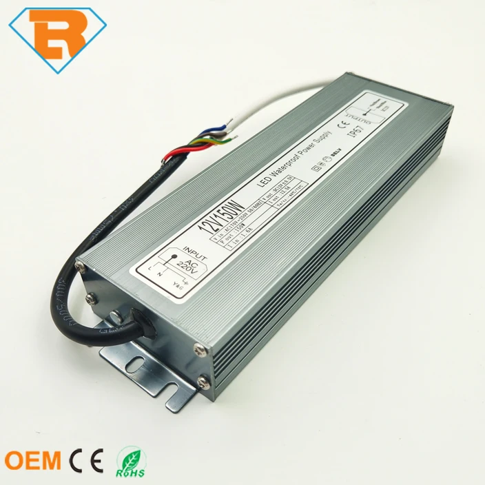 IP67 Iron Waterproof LED Power Supply 150W  AC110V-AC260V to DC12V DC24V for led strip led module lighting