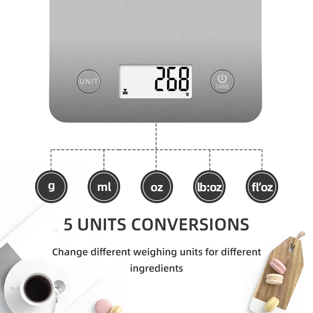 Hot Sale 5kg Stainless Steel Smart Food Scale LCD Display Bluetooth Tempered Glass ABS Plastic Material Certified Rohs Household