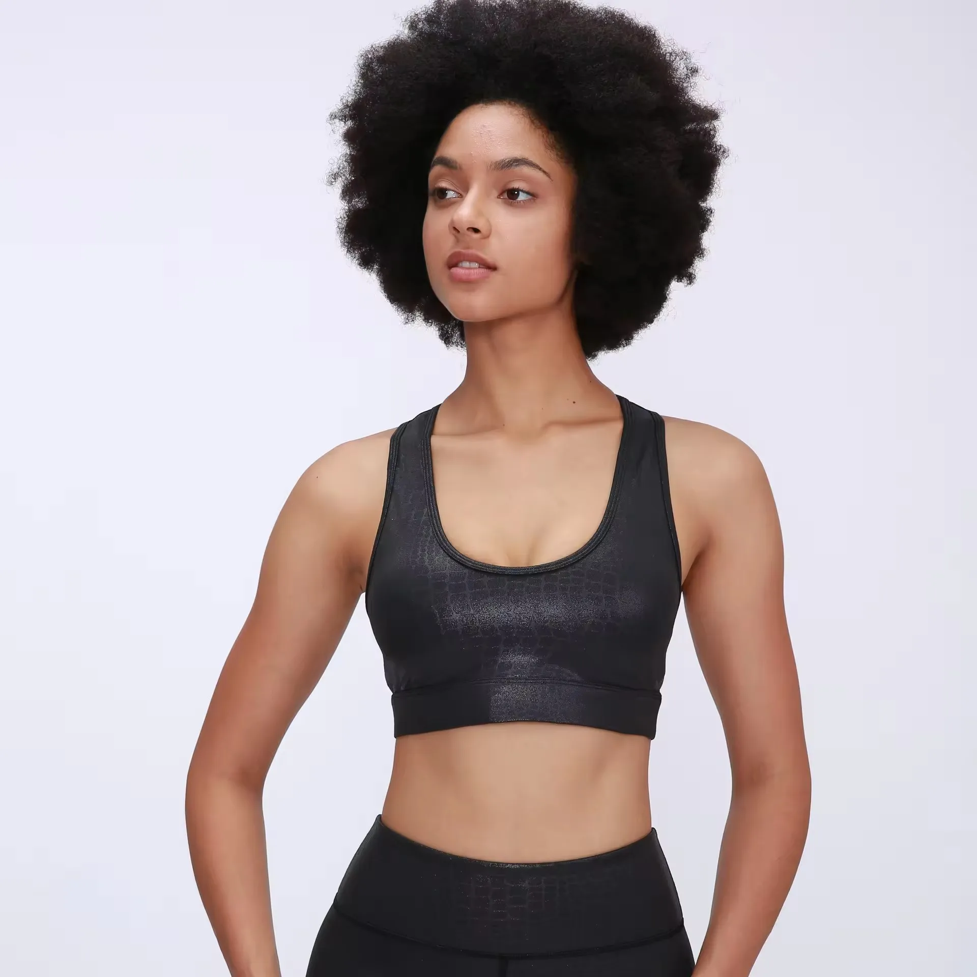 Luckpanther Sports Bra Crop Top Back Cut-out Womens  Fitness Backless Crop Sports Bra With Embossed Animal Pattern