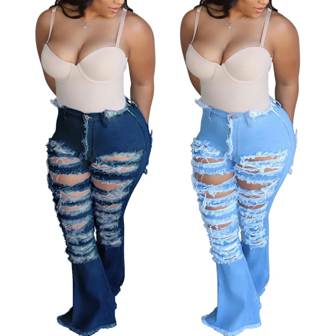 New Arrivals 2021 Women Plus Size Jeans Stretchy Bodycon Distressed Jeans Mom Plus Size Ripped Jeans for Women