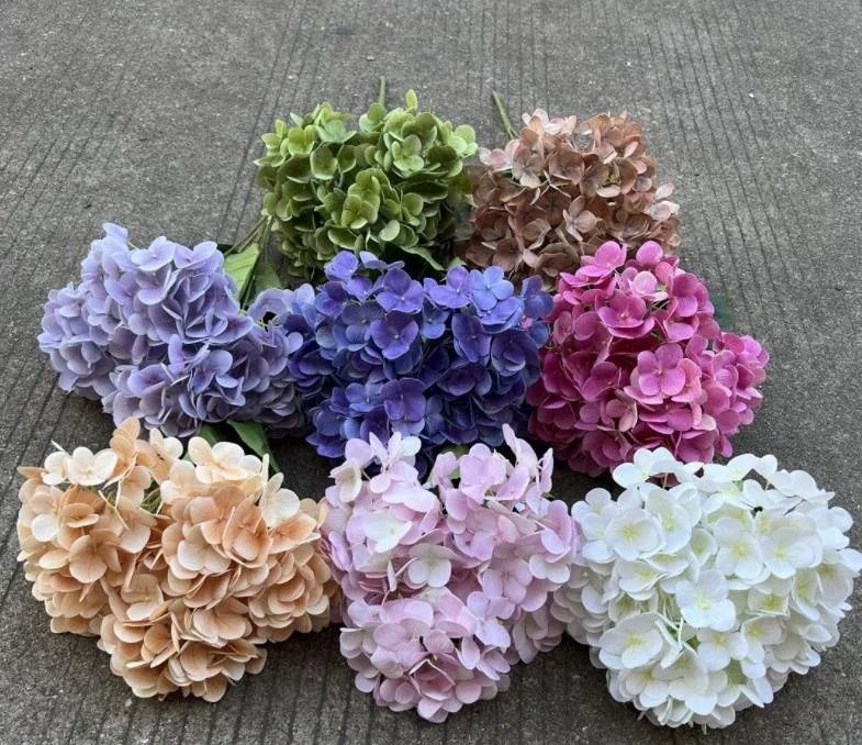 V18  High Quality Real Touch 5 Heads Artificial Hydrangea Flower  For Wedding and Household soft outfit