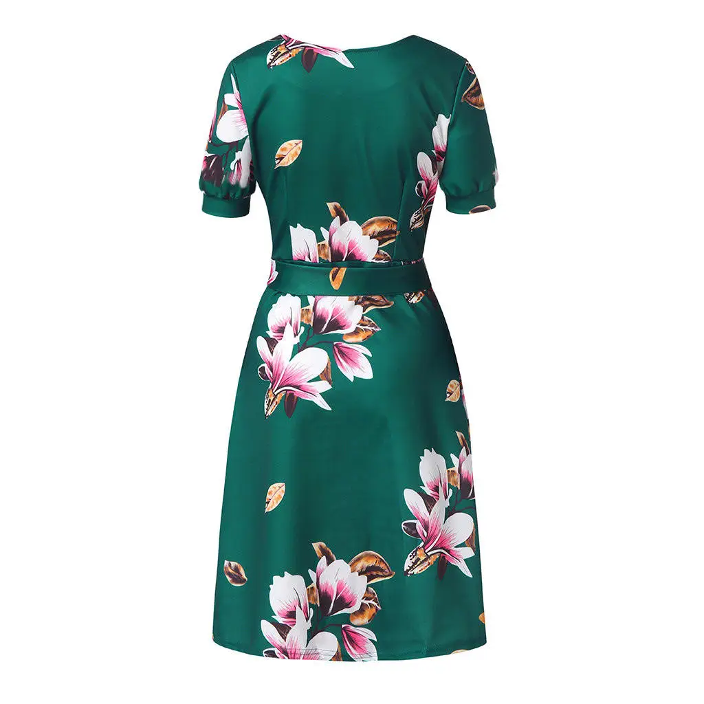 Floral Print Vintage Dress Women Spring Style Half Sleeve Big Swing Party Dresses women ladies elegant Casual Dress