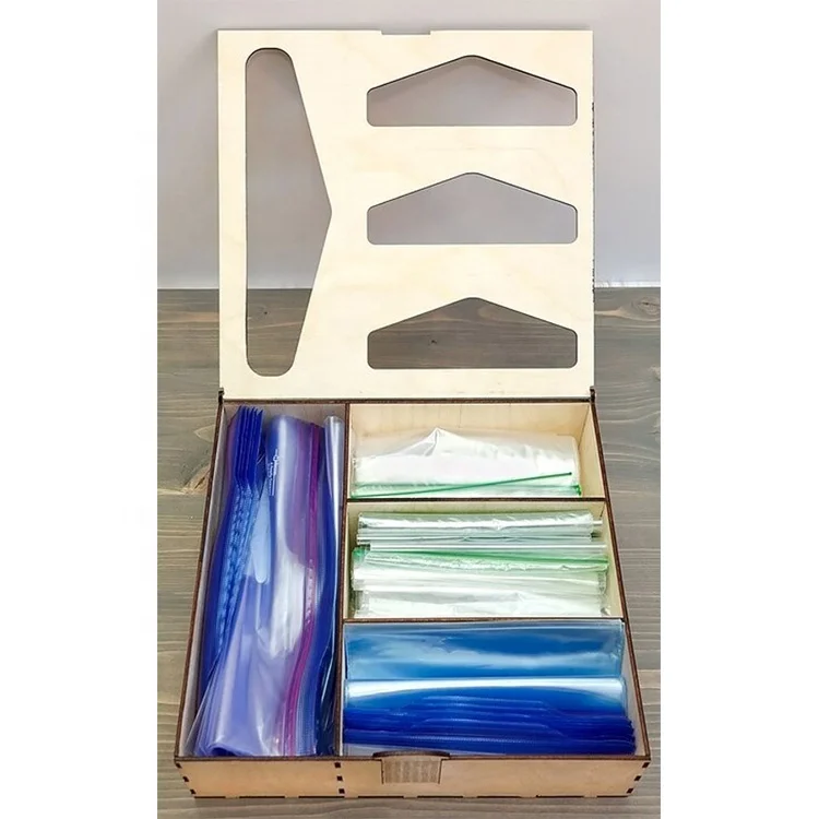 Laser ziplock bag organizer Poly wood storage Holder kitchen for