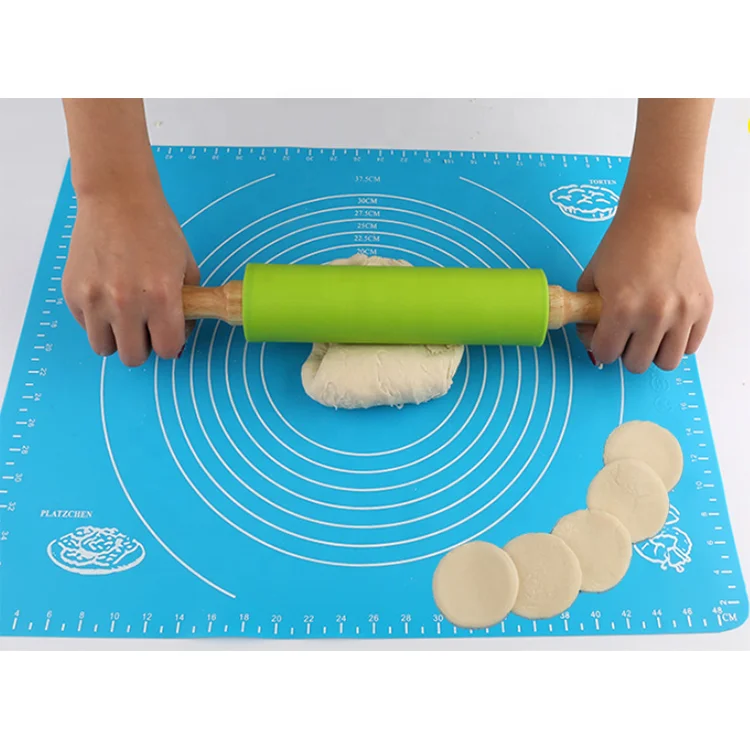 Wholesale Kitchen Bakeware Tools Wooden Handle Chapati Dough Roller Silicone Rolling Pin
