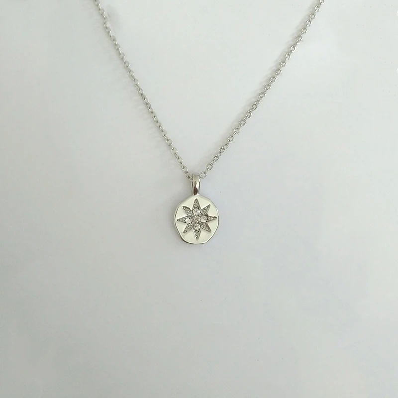 Delicate Crystal Starburst Coin Charm Choker Women Boho Dainty Layered Small CZ Stone Zircon Disc Pendant Necklace Fine Jewelry