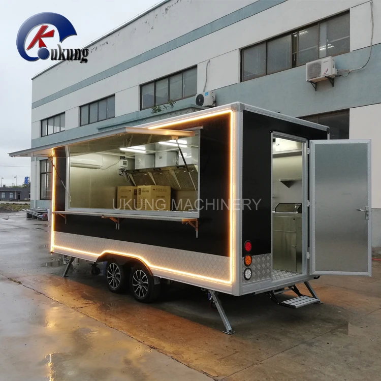 
UKUNG traditional square street side snack trailer, strong mobile food truck with the whole piece 50mm thickness wall 