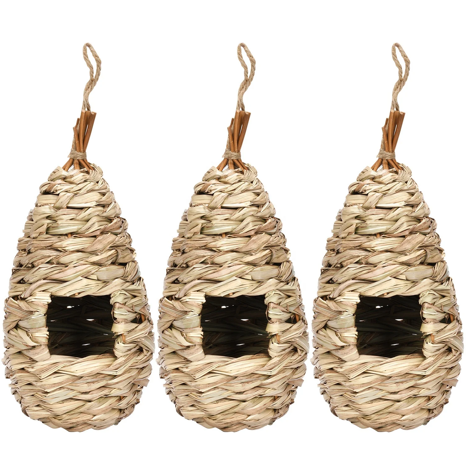 Amazon Hot Sale 3 Packs Hanging Natural Reed Hand Woven Grass Hideaway Finch Canary Chickadee Woven Bird Nest