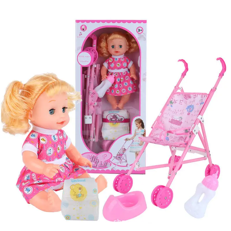IN STOCK realistic dolly princess talking baby drink water pee sound blink lifereborn dolls with Stroller