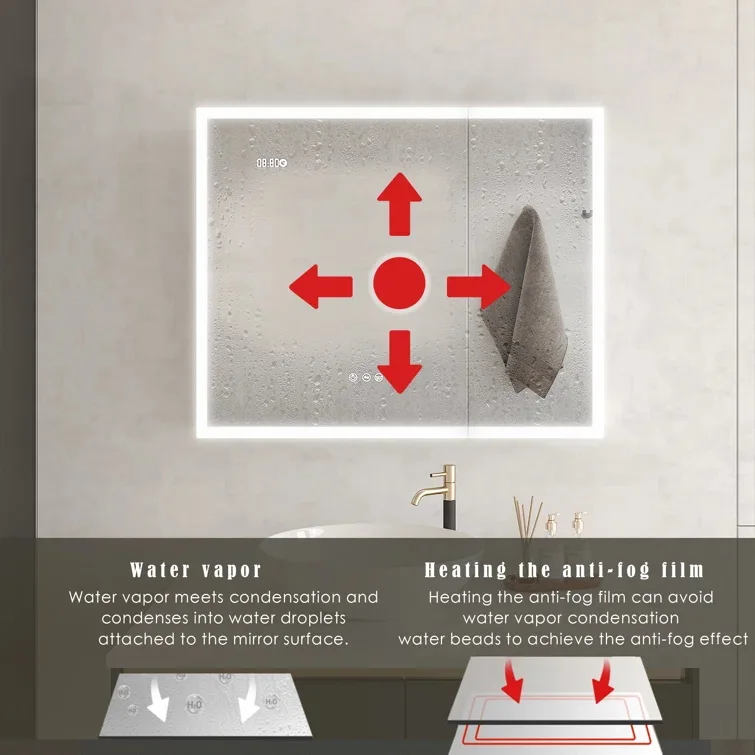 Wall Furniture Smart Bathroom Makeup Led Lighted Mirror Cabinet With Defogging