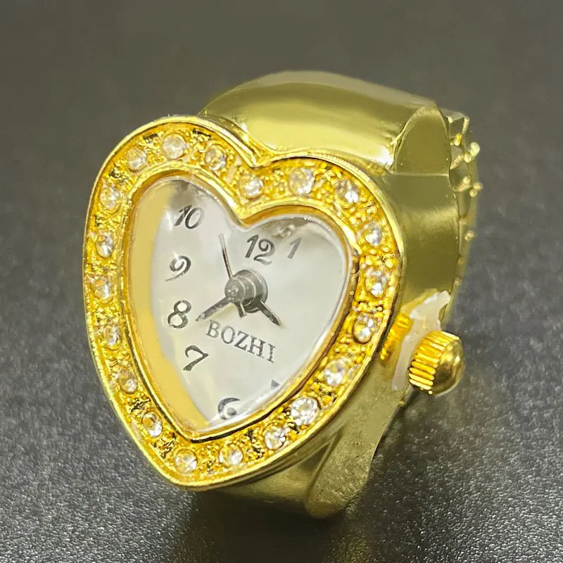Finger Watches Rings Mini Rings Watch Rhinestone Stainless Steel Elastic Quartz Heart Shape Vintage Couple Jewelry Gift Ylm8646