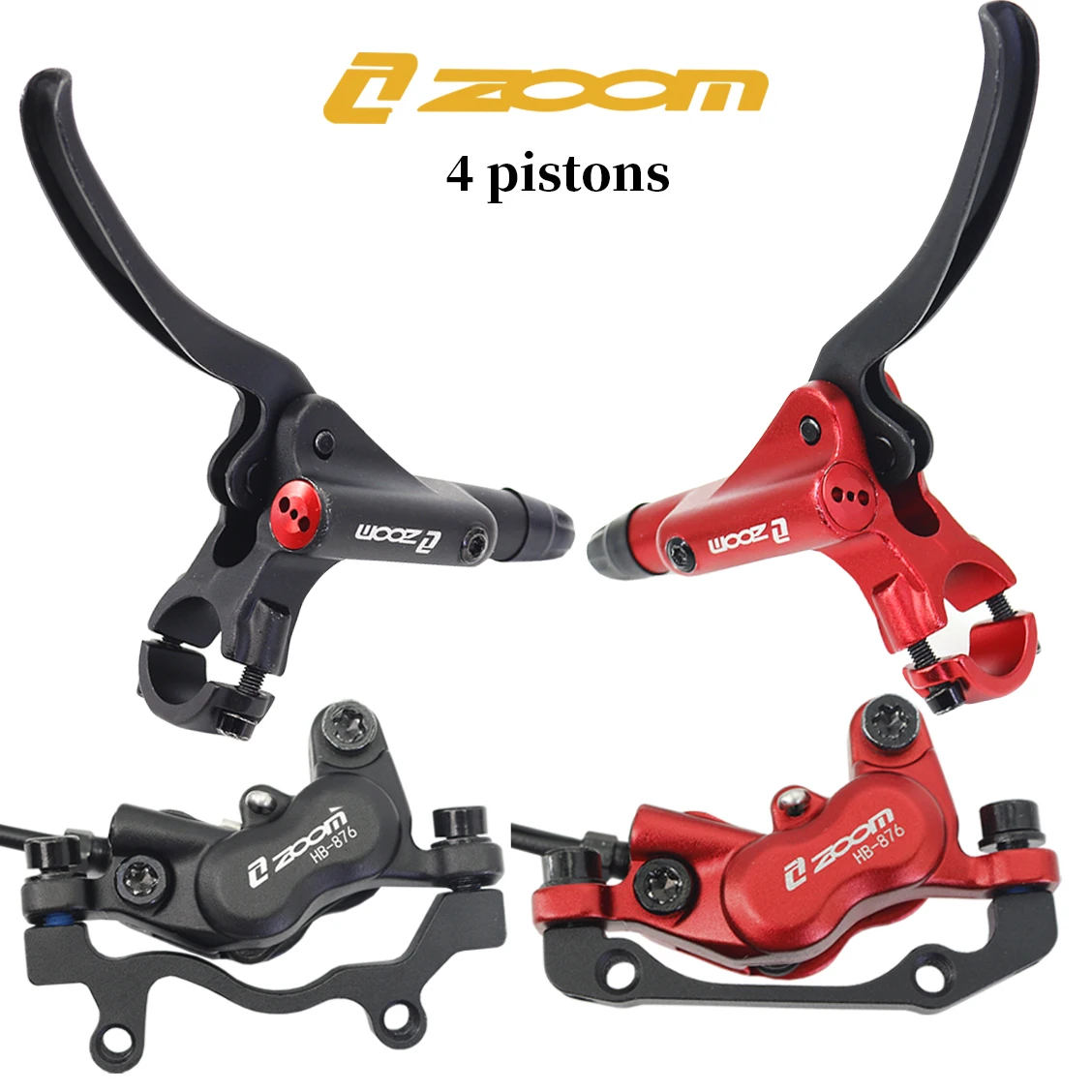 2022 new product ZOOM hb876 Four Pistons Bicycle Hydraulic Disc Brake MTB Bike Oil Pressure Brke set kits 800/1400mm
