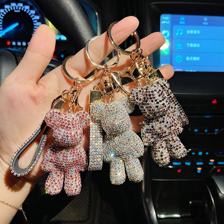 
Keychain inlaid with DIA leather rope bear cartoon keychain car key pendant online celebrity bag pendant ins fashion keychain 