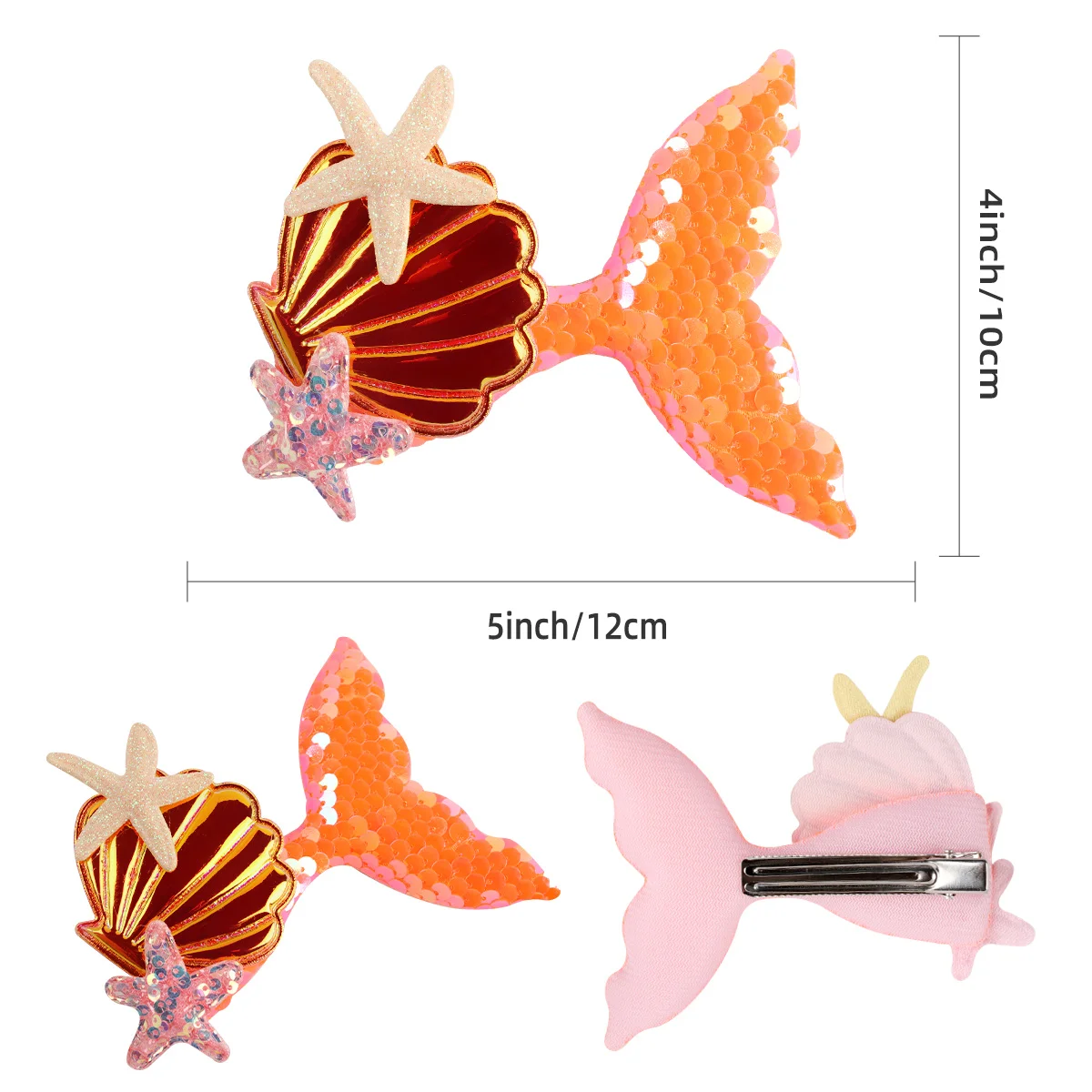 5 Inch New Style Accessories Kids Girls Star Hair Pins Cute Cartoon Barrettes Sequin Mermaid Tail Hair Clips