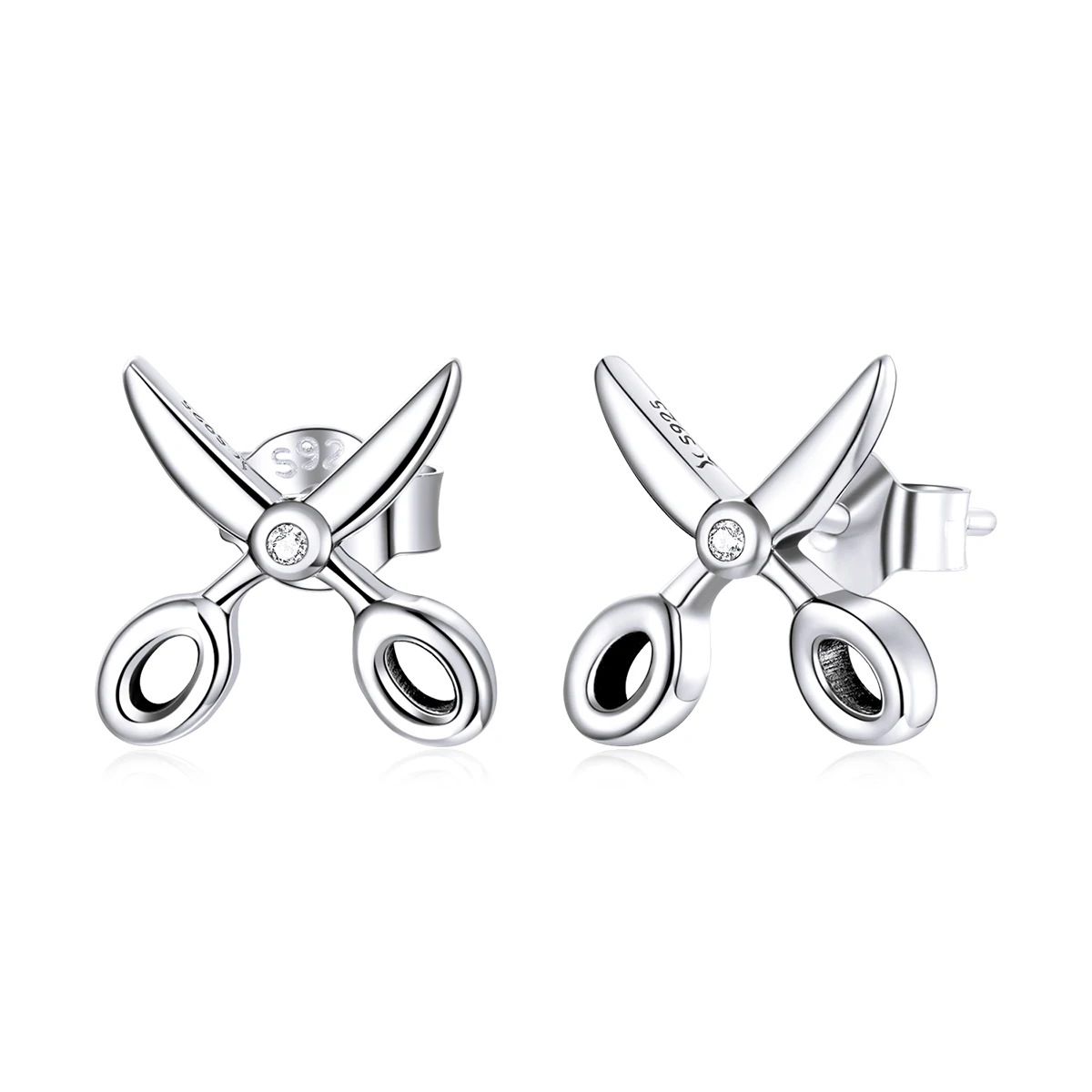 Fashion sterling silver cute small scissor S925 simple girls zircon earrings