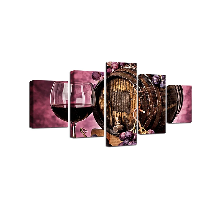 5 Pcs Purple Grapes Red Wine Glass Modern Kitchen Decor Pictures HD Print Canvas Painting Wall Art Home Decor Poster