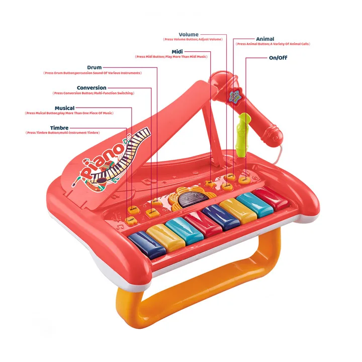 Hot Selling Kids Piano Mult-ifunction Keyboard 8 Key Piano With Microphone Educational Musical Instruments