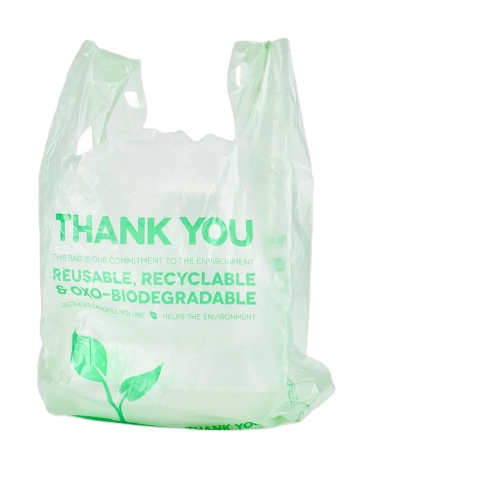 Thank You Shopping Recyclable Convenient LDPE Vest Bag Thicken Standard Size Strong HDPE T-shirt Plastic Customized Printing PE