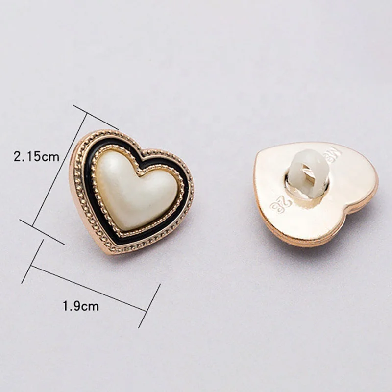 Clothing Garment Accessories ABS Plastic Heart Shape White Shank Pearl Button With White Pearl