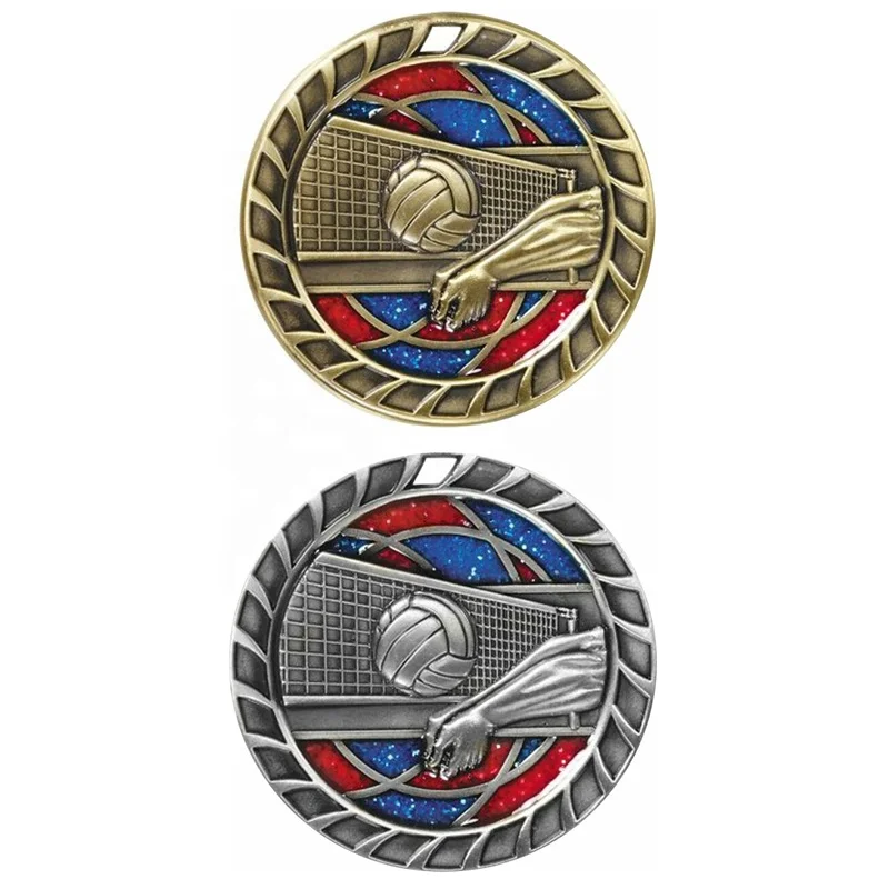 
Vintage Custom Volleyball Glitter Medal Engraved Spike&Dig Sparkly Medallion for Teenager Softball Player 