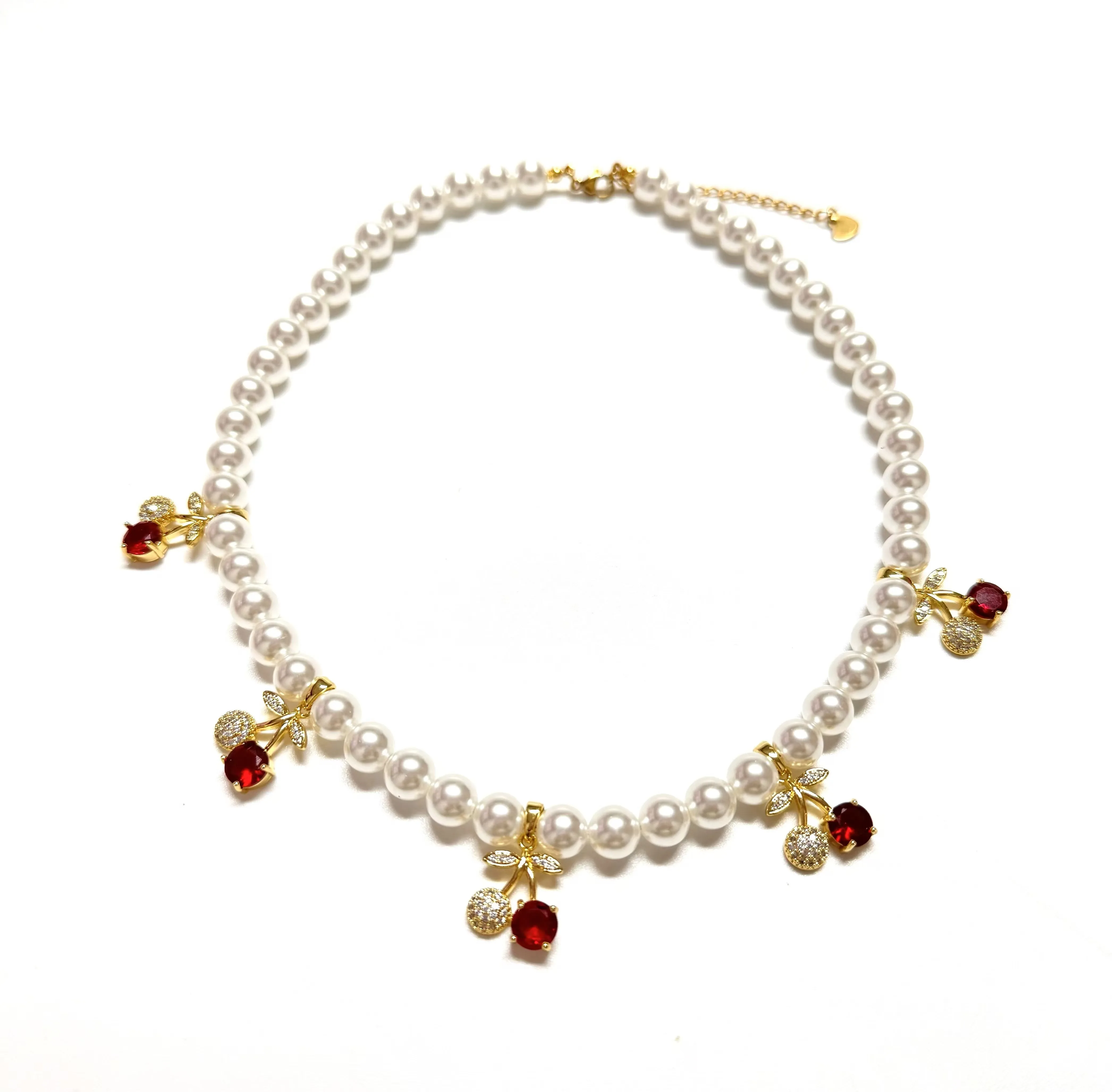 Luxury Hot Selling Pearl Necklace Lovely Crystal Diamond Red Cherry Charm Choker Fruit Apple Watermelon Kiwi Sweet Heart Jewelry
