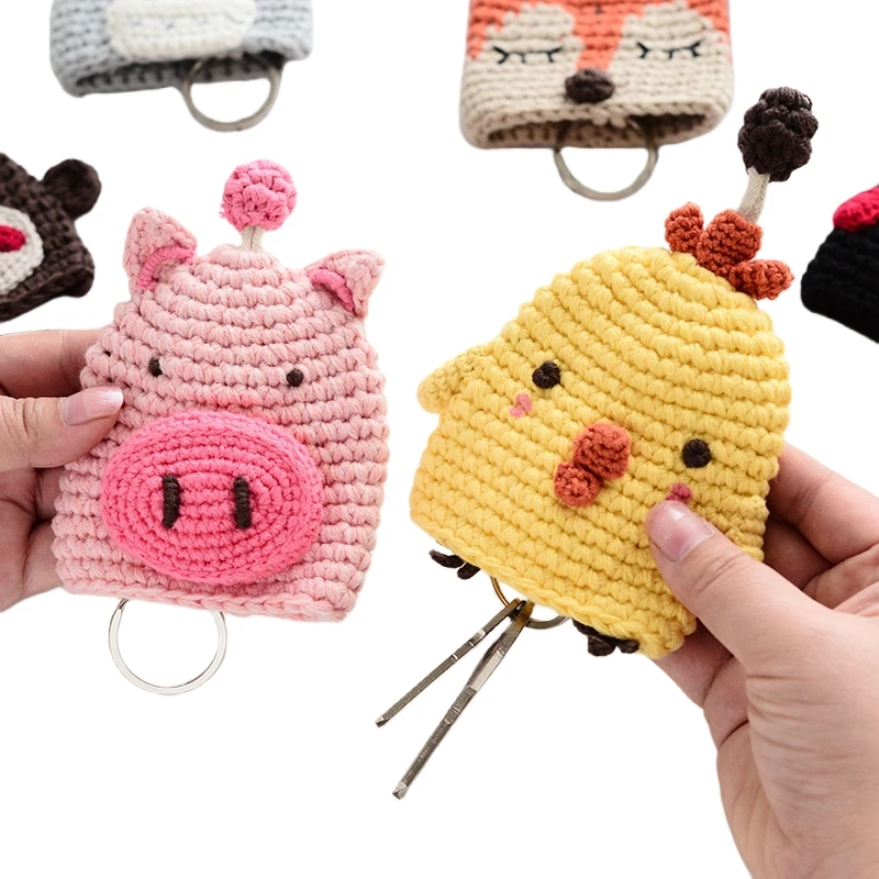 Portable keychain Case Creative Pull-Out Key Case Cute Bear chicken dinosaur penguin Animal Cartoon Design Handmade Cute Key Bag
