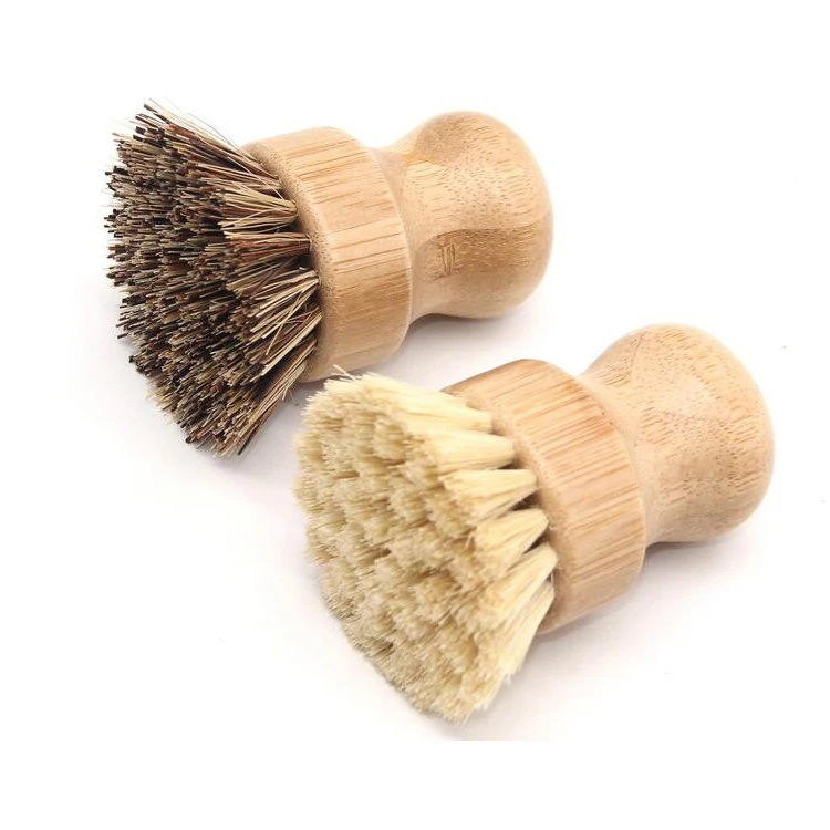 2021 Eco-friendly zero waster fiber kitchen cleaning brush palm wood plant short handle round dish brush bowl pot brush