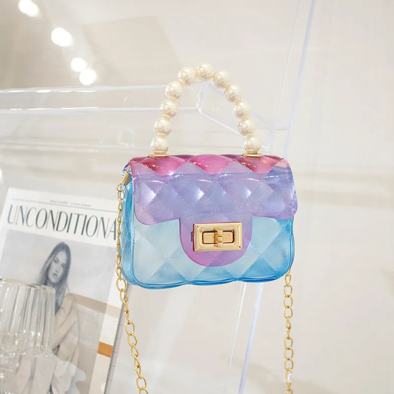 New Arrival Children Pearl Cross body Bag Small Mini Clear Jelly Bag Kids Mini Little Girls Purses Chain Bag