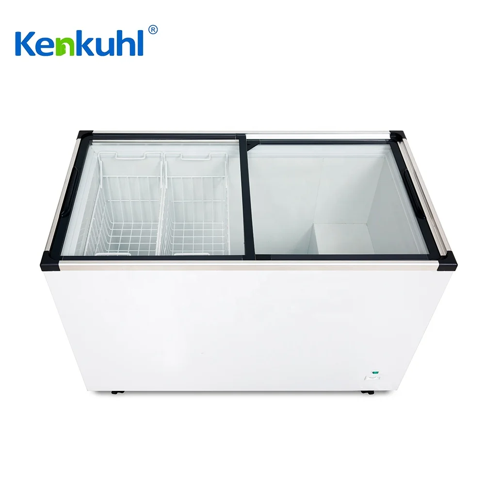 Kenkuhl Display Chest Freezer with Flat Glass Top Commercial Chest Freezer Glass Top Sliding