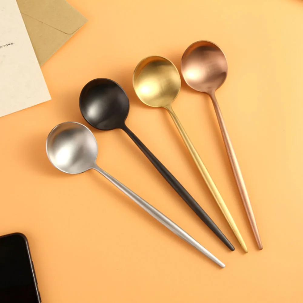 Маленькая чайная ложка из нержавеющей стали 304 с длинной ручкой розового золота металлическая десертная