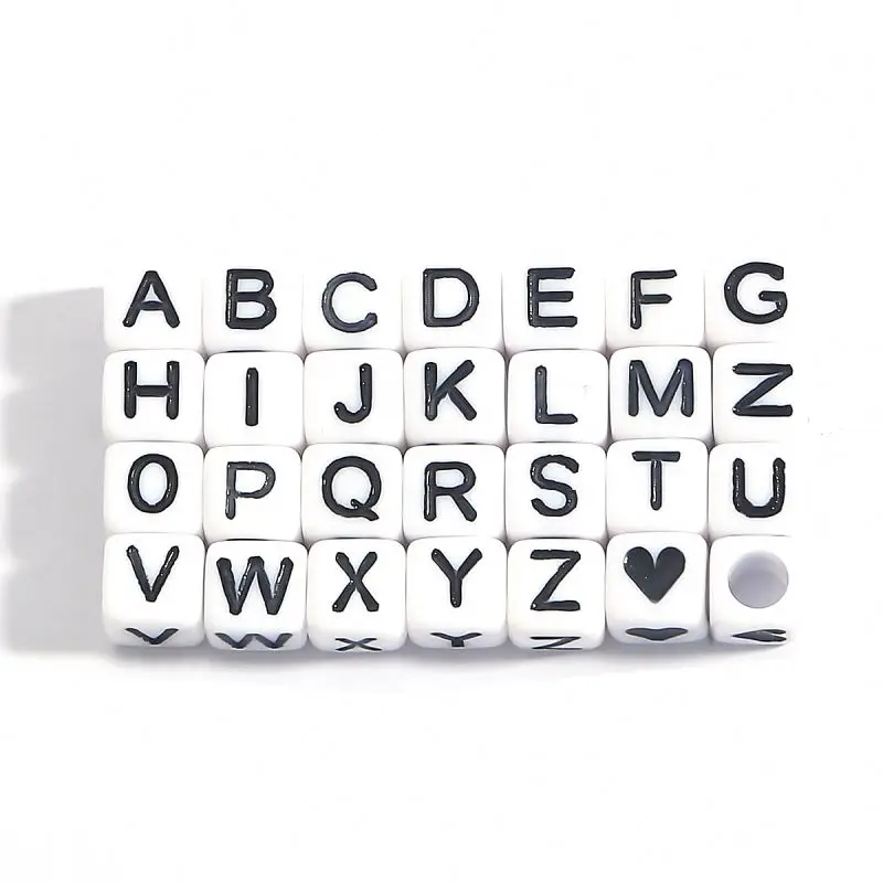 100pcs/Pack 6x6mm Plastic Acrylic English White Cube Letter Beads Alphabet Beads Text Beads