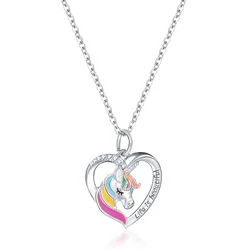 Enamel Rainbow Unicorn Necklace Alloy Stainless Steel Unicorn Clavicle Pendant Necklace For Girls Kids Cute Horse Jewelry
