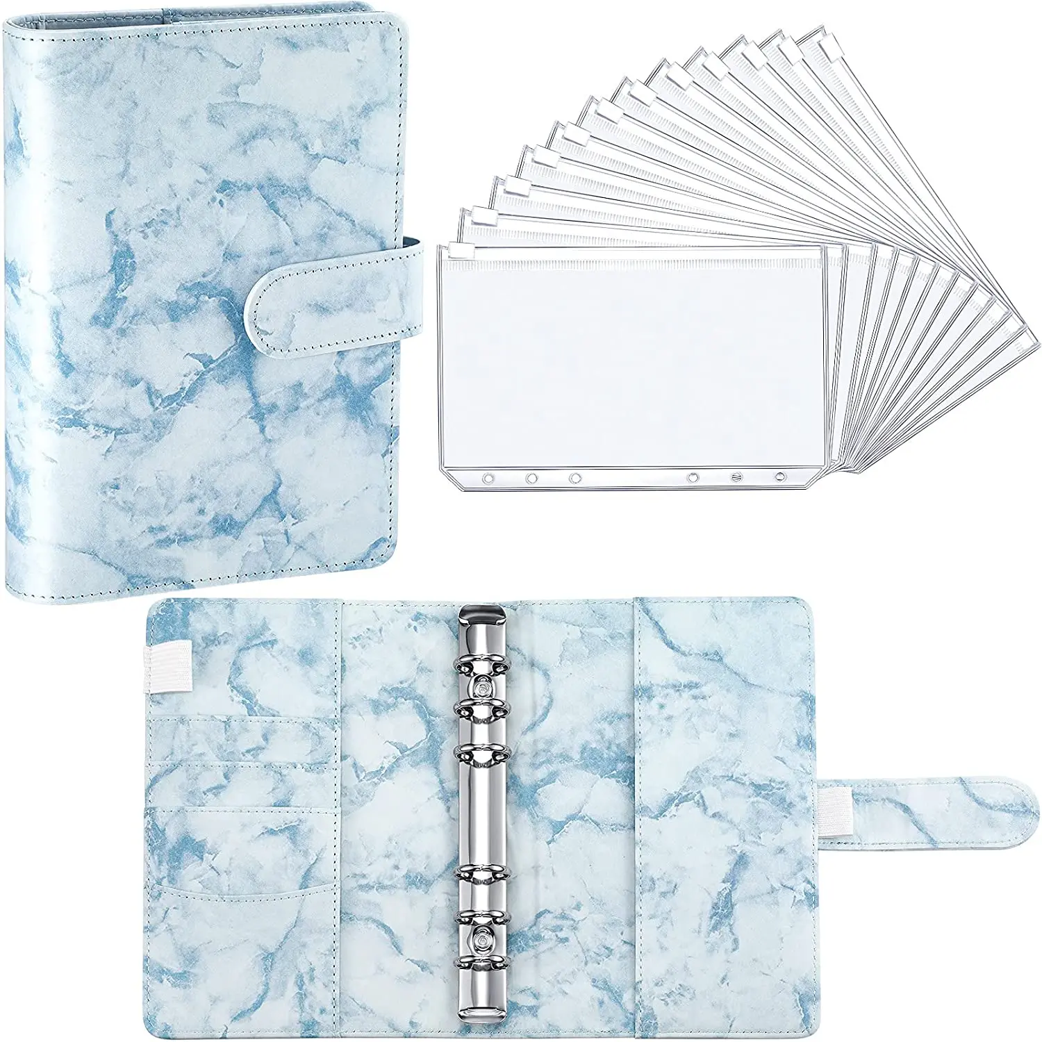 Custom Marbled loose-leaf Notepad Budget Binder Leather Journal with Cash Envelopes