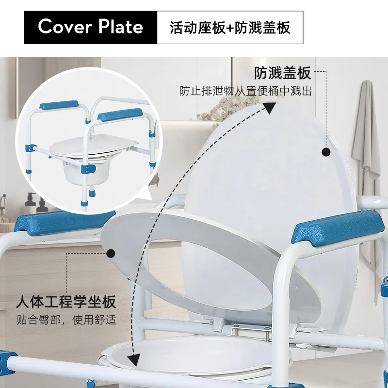 HEPO LQX050004F Medical Grey Folding Steel Bedside Commode Chair Portable Toilet 350 Pound Weight Capacity with 7.5 Qt. Bucket
