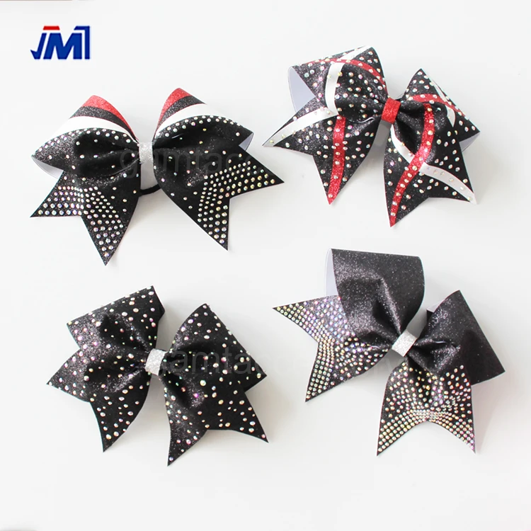 Classic Red And Black Glitter Cheer Bow With Custom Design For School Girls