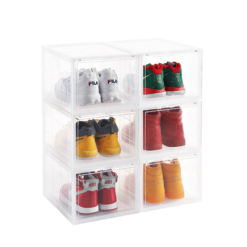 
Clear Magnet Plastic Shoe Boxes Drop Front Shoe Storage Box Acrylic custom transparent display shoe boxes stackable organizer 