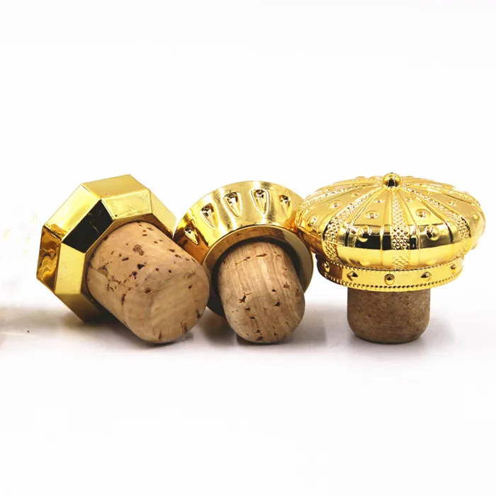 Custom Golden Crown Perfume Liquor Wine Stopper Cork T Shape  Fancy Art Craft Essential Oil Wooden Synthetic Cork