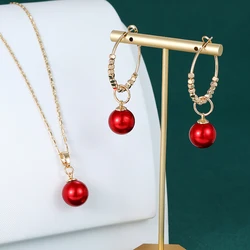 Gold Plated Samoan Colorful Enamel Red Black Simple Pearl Hawaiian earrings Necklace wholesale  jewelry