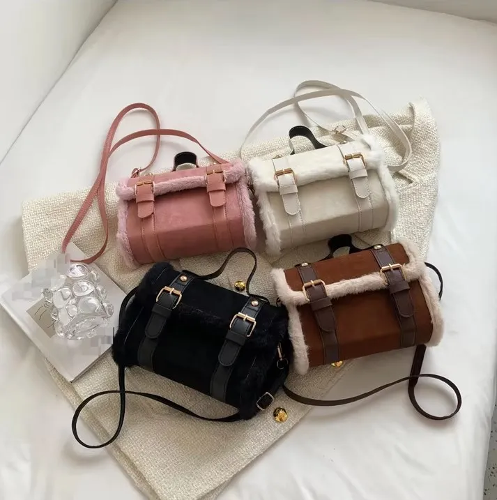 CCF299 Winter Faux Fur Handbag Designer Small Soft Plush Crossbody Bags for Women Fashion Wide Strap Women Shoulder Bag Mini Bag