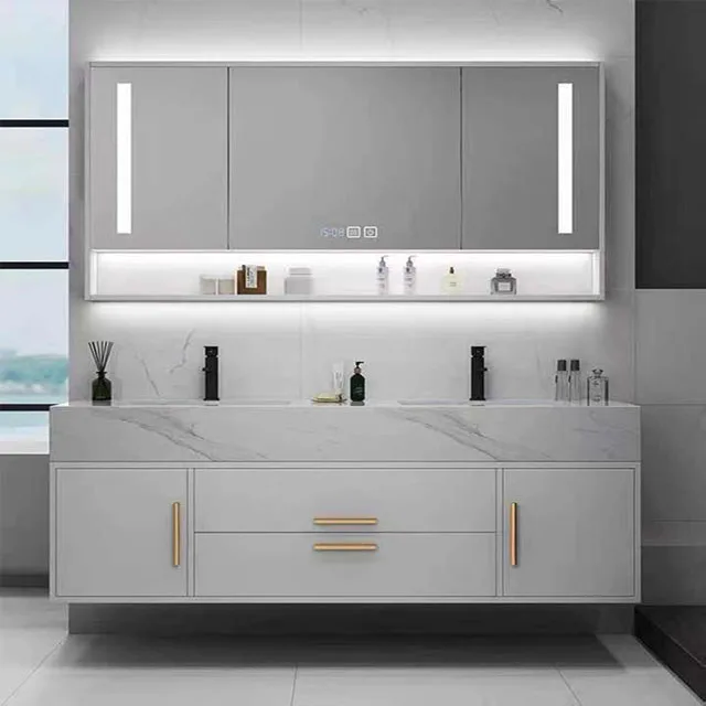 HZ High quality Bathroom vanity cabinet  Modern style Simple design lacquer customized Vanity cabinet
